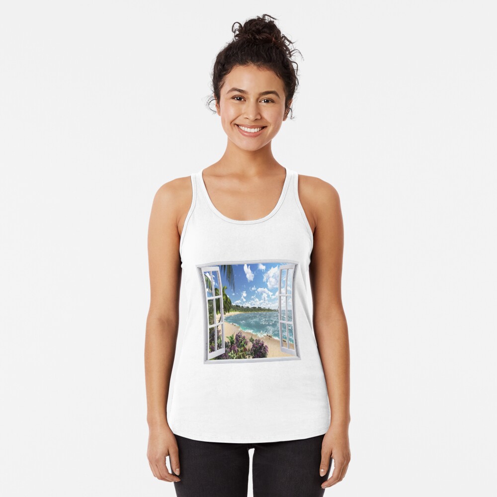 Beautiful Beach Window Views of Tropical Island, ssrco,racerback,womens,fafafa:ca443f4786,front,square_three_quarter,x1000-bg,f8f8f8