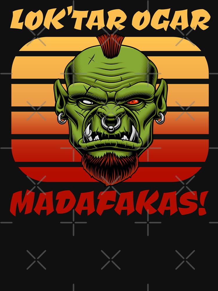 Kultiges MMORPG Motiv: Lok'tar Ogar Madafakas! Ork im Sonnenuntergang von brainbubbles