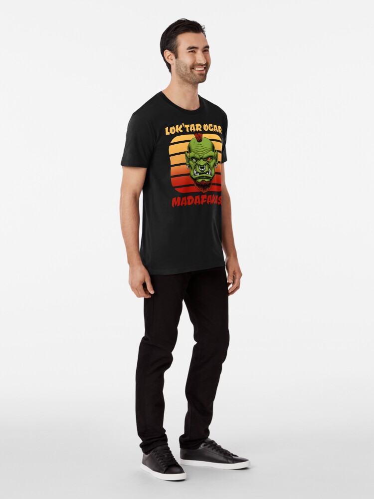Alternative Ansicht von Kultiges MMORPG Motiv: Lok'tar Ogar Madafakas! Ork im Sonnenuntergang Premium T-Shirt