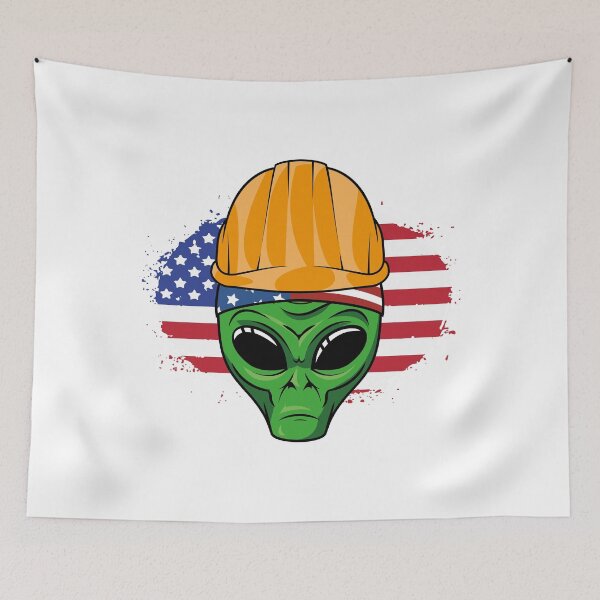 Item preview, Patriotic Construction Worker Alien Funny Sci Fi designed and sold by MasterKlaw.
