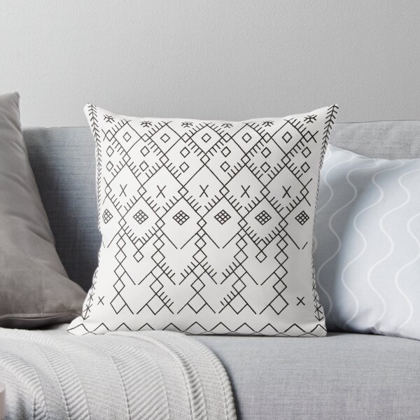 White Anthro Farmhouse & Rustic Boho White Color Bereber Moroccan Artwork Throw Pillow