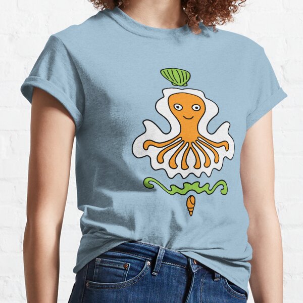 Cute Cartoon Octopus with shell and conch, sea creature - Orange and Green Classic T-Shirt