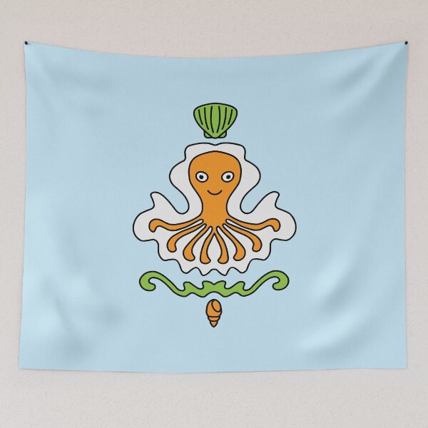 Item preview, Cute Cartoon Octopus with shell and conch, sea creature - Orange and Green designed and sold by Twist Design.