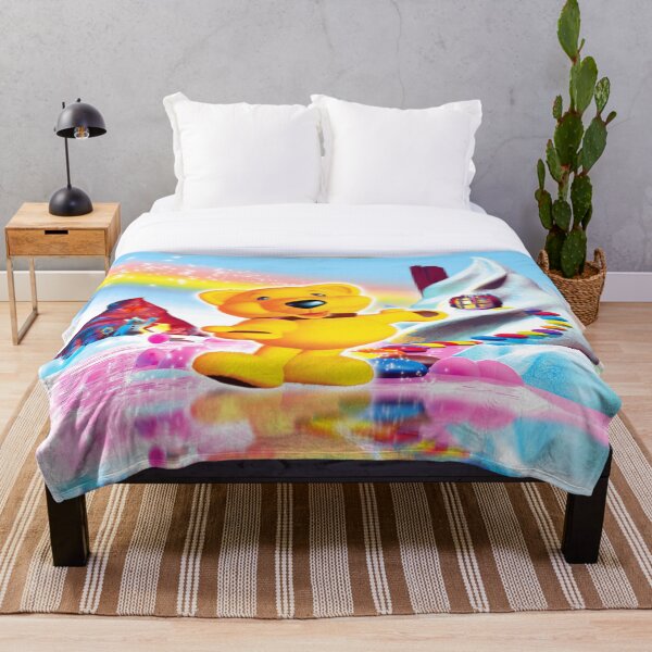 Teddy & Ice Cream Mountains Art by OrganicBeej Throw Blanket