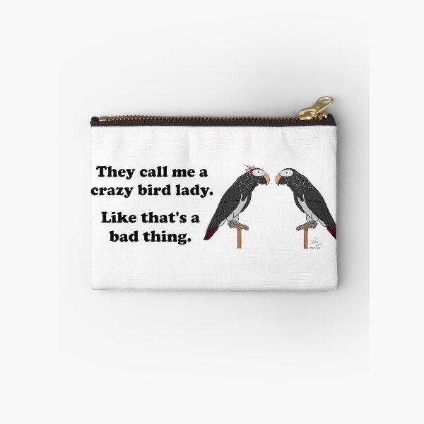 Item preview, Crazy Bird Lady with African Grey Timnehs designed and sold by Laughing Parrot Studio.