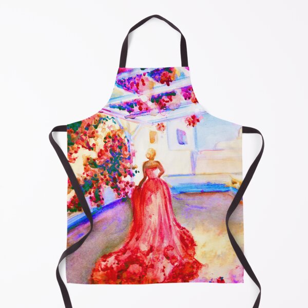 Item preview, Woman in Greece with pink tail dress under flower pergola designed and sold by Begoll Art.