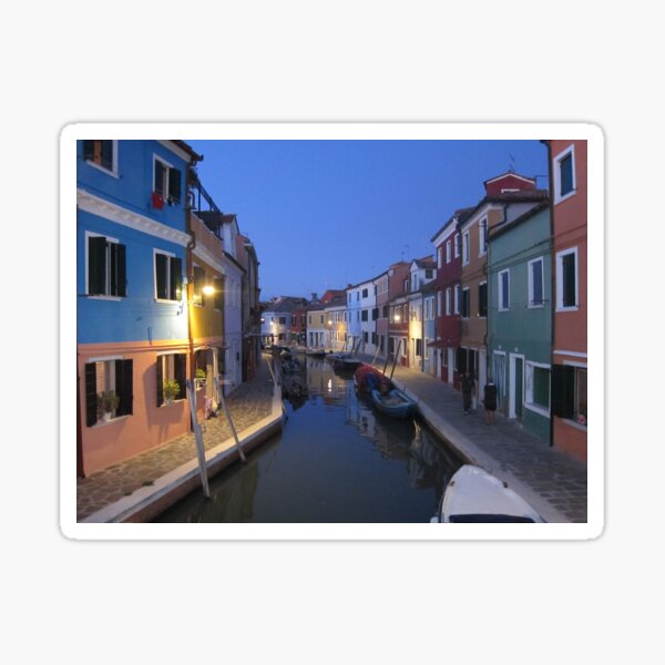 Evening, Canal, Burano, Venice Italy Sticker