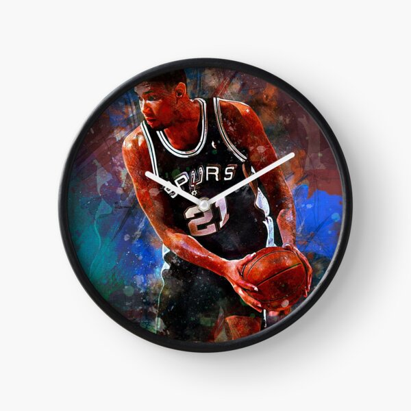 Tim Duncan Spurs Mixed Media Clock for Sale by Pixel Drip