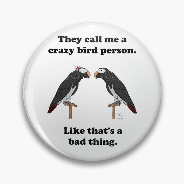 Item preview, Crazy Bird person with African Grey Timnehs designed and sold by Laughing Parrot Studio.