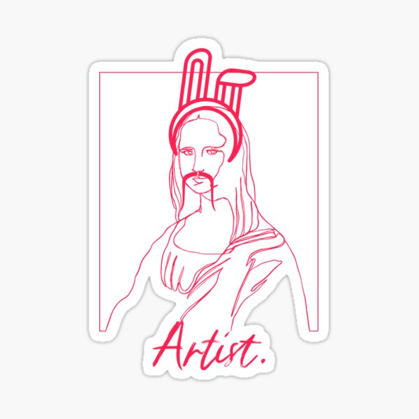 Funny Artist Design - Mona Lisa with Fake Mustache and Bunny Ears - for Artists Sticker