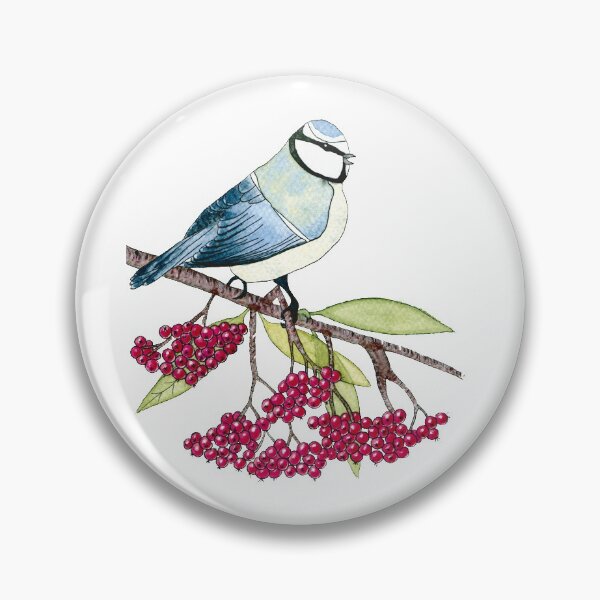 Item preview, Watercolor Blue Tit on a Branch of Rowan designed and sold by AlicjaCurioseur.