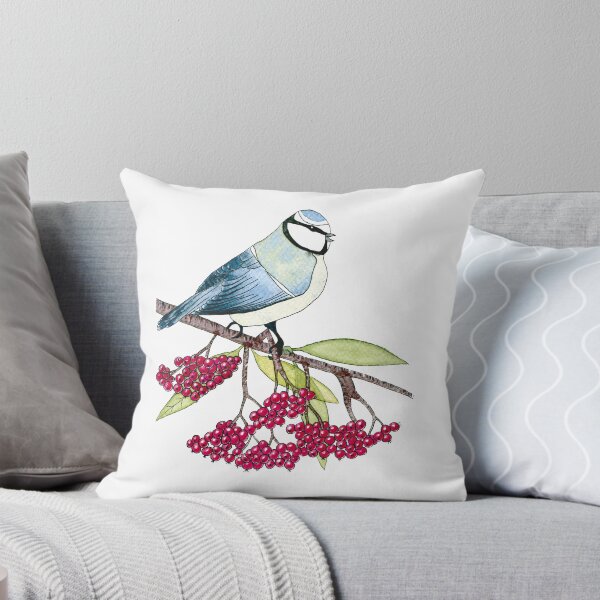 Item preview, Watercolor Blue Tit on a Branch of Rowan designed and sold by AlicjaCurioseur.