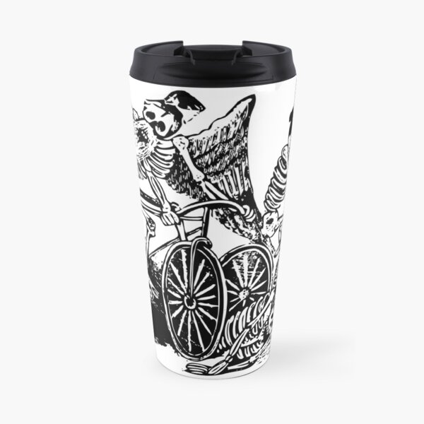 Calavera Cyclists | Day of the Dead | Dia de los Muertos | Skulls and Skeletons | Vintage Skeletons | Black and White | Travel Coffee Mug