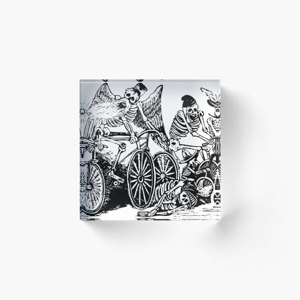 Calavera Cyclists | Day of the Dead | Dia de los Muertos | Skulls and Skeletons | Vintage Skeletons | Black and White | Acrylic Block