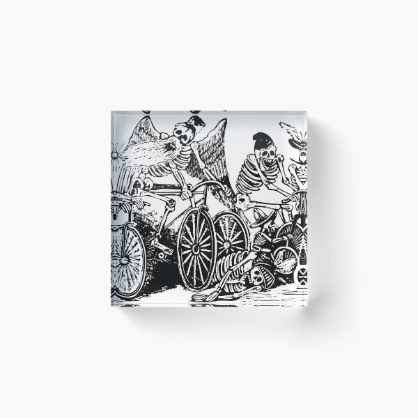 Calavera Cyclists | Day of the Dead | Dia de los Muertos | Skulls and Skeletons | Vintage Skeletons | Black and White | Acrylic Block