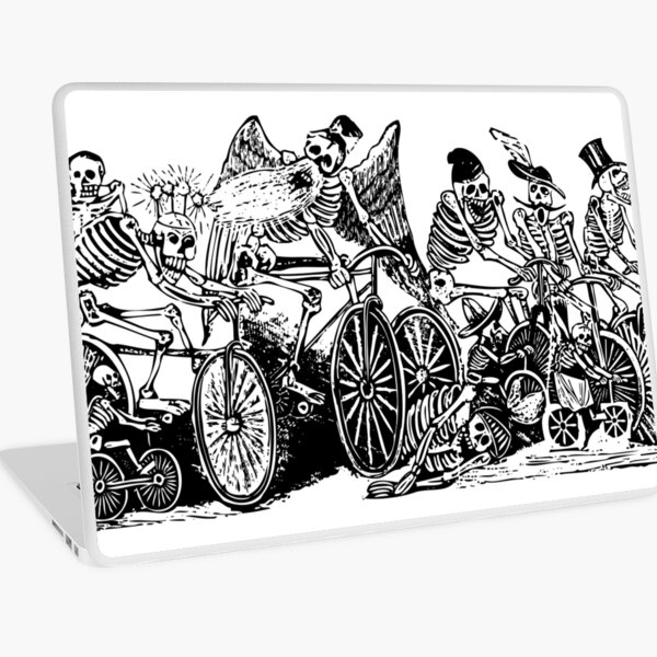 Calavera Cyclists | Day of the Dead | Dia de los Muertos | Skulls and Skeletons | Vintage Skeletons | Black and White | Laptop Skin
