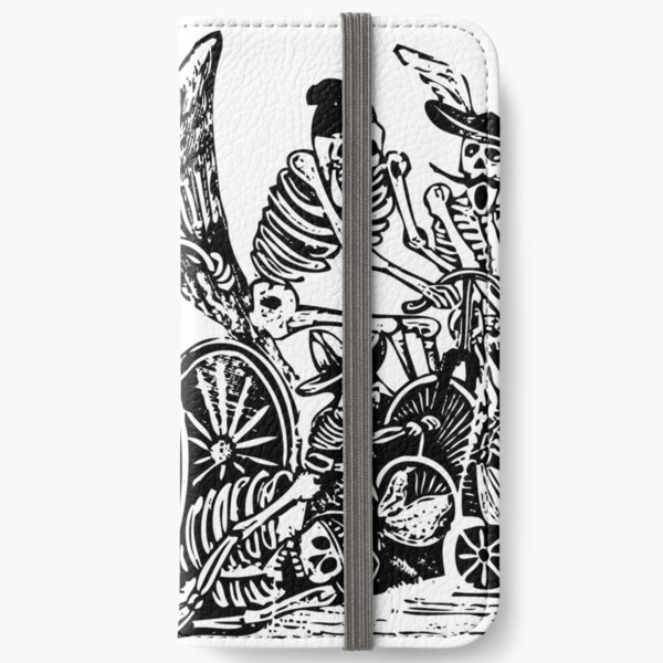 Calavera Cyclists | Day of the Dead | Dia de los Muertos | Skulls and Skeletons | Vintage Skeletons | Black and White |  iPhone Wallet