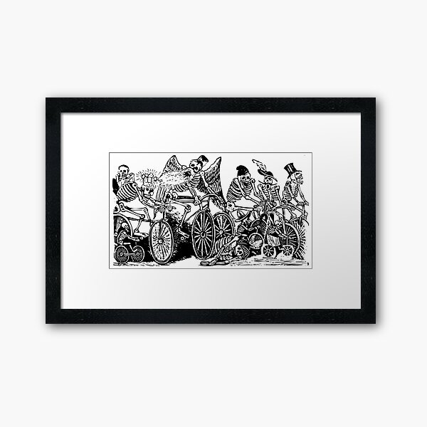 Calavera Cyclists | Day of the Dead | Dia de los Muertos | Skulls and Skeletons | Vintage Skeletons | Black and White |  Framed Art Print