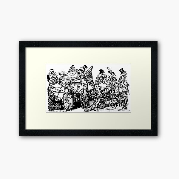Calavera Cyclists | Day of the Dead | Dia de los Muertos | Skulls and Skeletons | Vintage Skeletons | Black and White | Framed Art Print