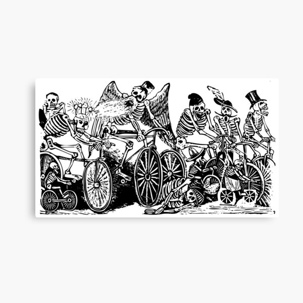 Calavera Cyclists | Day of the Dead | Dia de los Muertos | Skulls and Skeletons | Vintage Skeletons | Black and White | Canvas Print