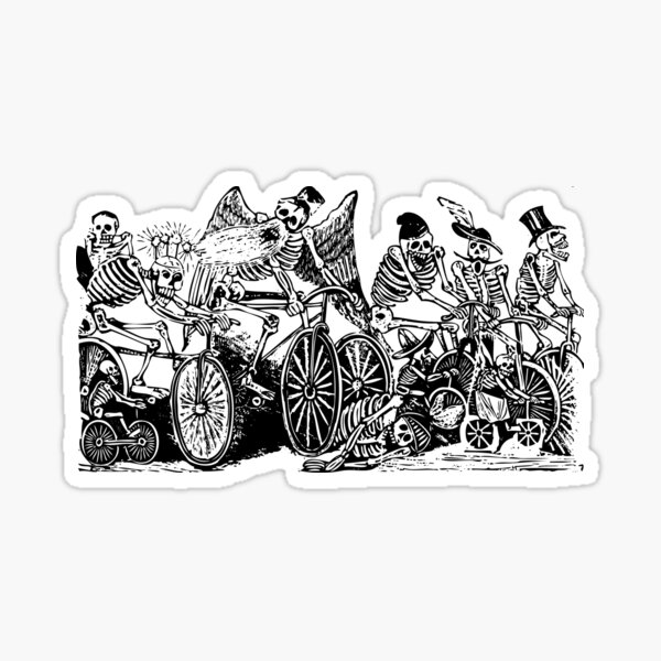 Calavera Cyclists | Day of the Dead | Dia de los Muertos | Skulls and Skeletons | Vintage Skeletons | Black and White |  Sticker