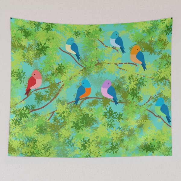 Item preview, Pájaros coloridos en diseño de árbol designed and sold by Diane Hunter Art.
