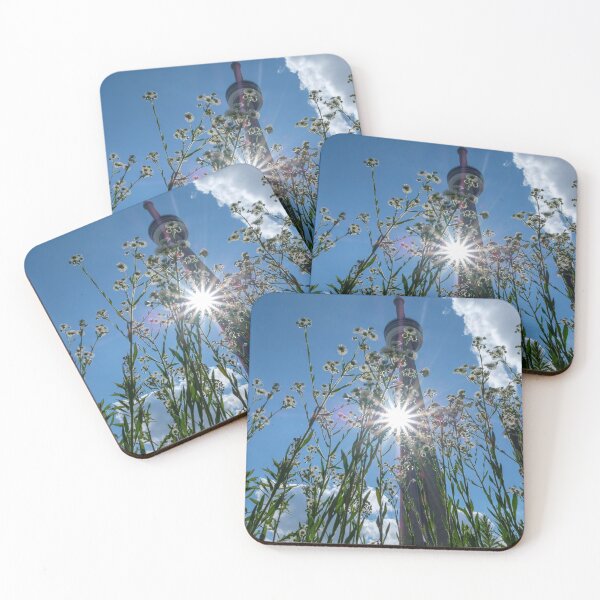 Item preview, Toronto CN Tower: unusual angle with tall grass and sunflare designed and sold by VadimK.