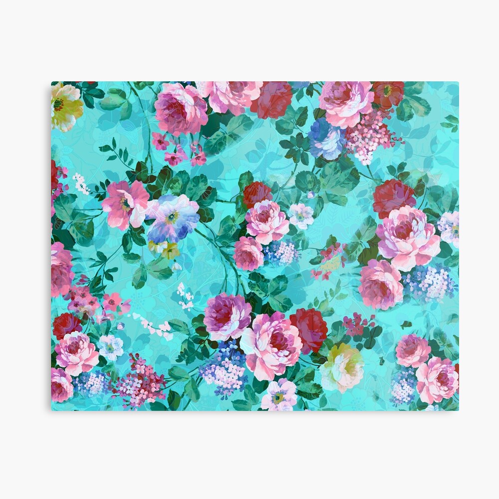 Lienzo «Coloridas flores en colores pastel sobre fondo azul turquesa» de  artonwear | Redbubble