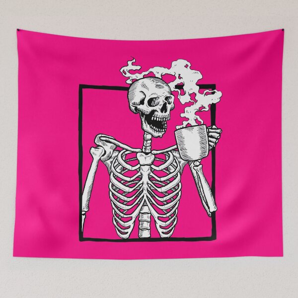 Item preview, halloween skeleton drinking coffee funny designed and sold by Gossip Rag.