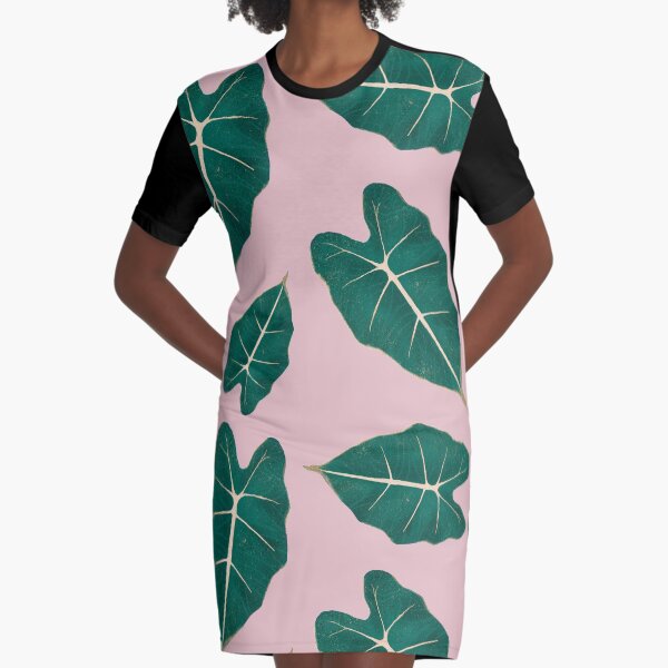 Monstera Leaf Alocasia Illustration Graphic T-Shirt Dress