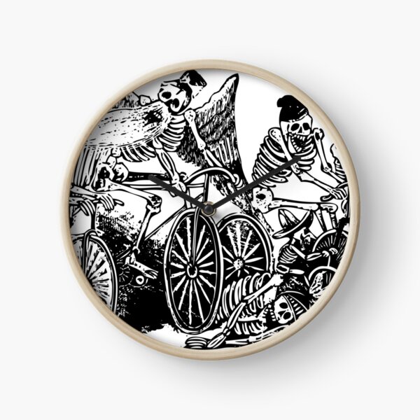 Calavera Cyclists | Day of the Dead | Dia de los Muertos | Skulls and Skeletons | Vintage Skeletons | Black and White | Clock