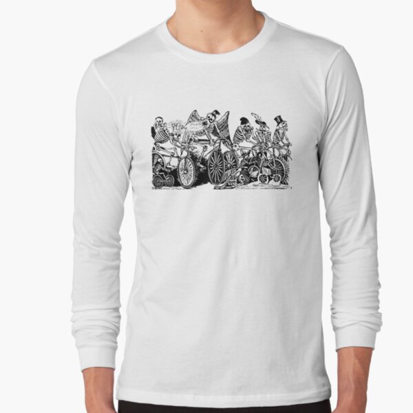 Calavera Cyclists | Day of the Dead | Dia de los Muertos | Skulls and Skeletons | Vintage Skeletons | Black and White | Long Sleeve T-Shirt
