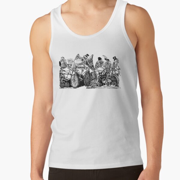 Calavera Cyclists | Day of the Dead | Dia de los Muertos | Skulls and Skeletons | Vintage Skeletons | Black and White | Tank Top