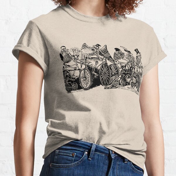 Calavera Cyclists | Day of the Dead | Dia de los Muertos | Skulls and Skeletons | Vintage Skeletons | Black and White | Classic T-Shirt