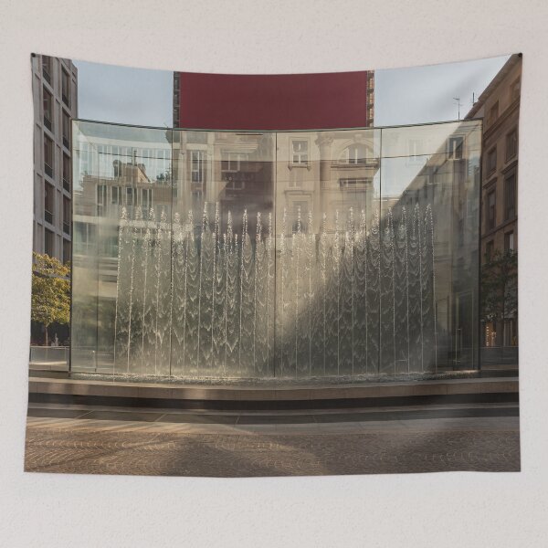 Item preview, Modern fountain with water splashes on a huge glass window cut by the shadow designed and sold by brambillasimone.