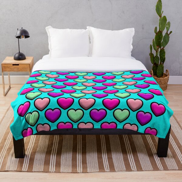 Item preview, Multicolored heart pattern design on turquoise blue background designed and sold by Stéphane  Thirion.