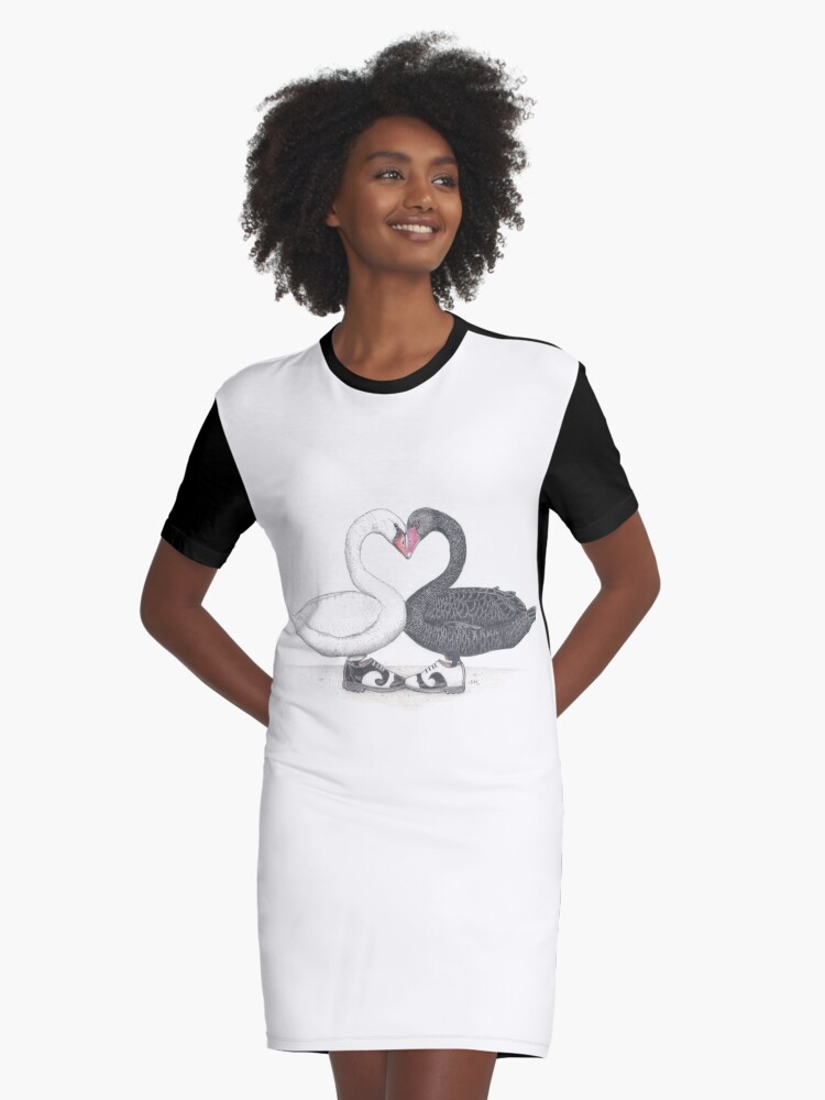 Thumbnail 1 of 5, Graphic T-Shirt Dress, Swans in fluevogs designed and sold by JimsBirds.