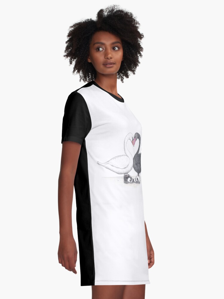 Thumbnail 2 of 5, Graphic T-Shirt Dress, Swans in fluevogs designed and sold by JimsBirds.