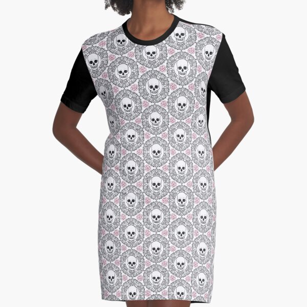 Boneyard Damask | White Graphic T-Shirt Dress