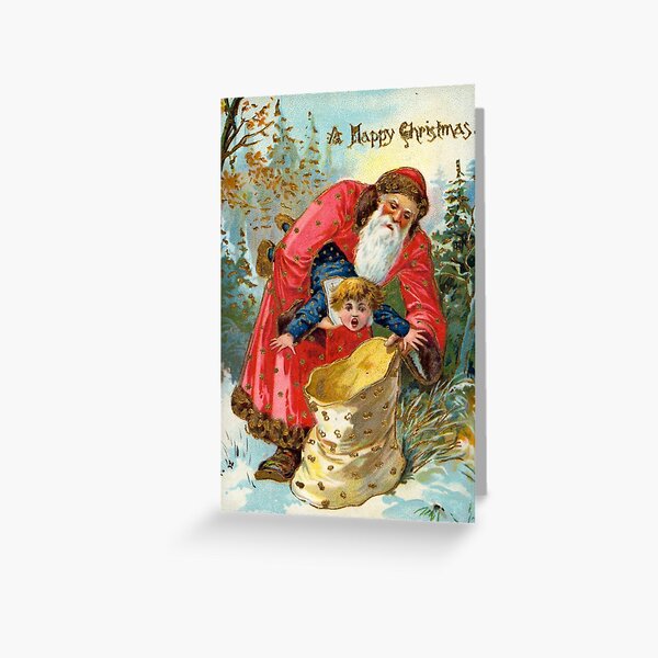 Victorian Santa Stuffing Child into Sack Christmas greeting Greeting Card