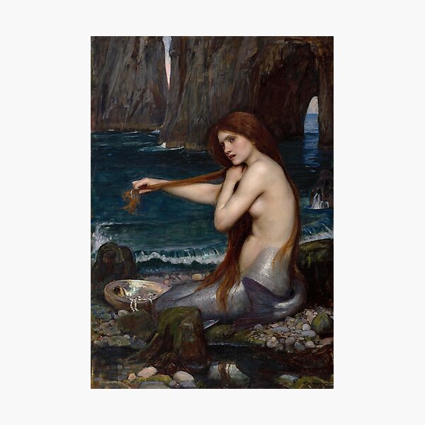 Item preview, Vintage Mermaid on the Seashore Combing Her Hair designed and sold by Glimmersmith.