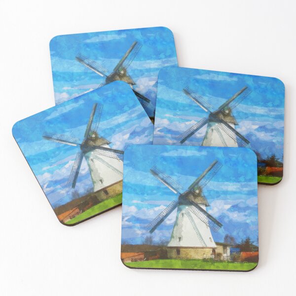Item preview, Large Blue Sky with Windmill in Lower Saxony Germany - Watercolor designed and sold by d1mology.
