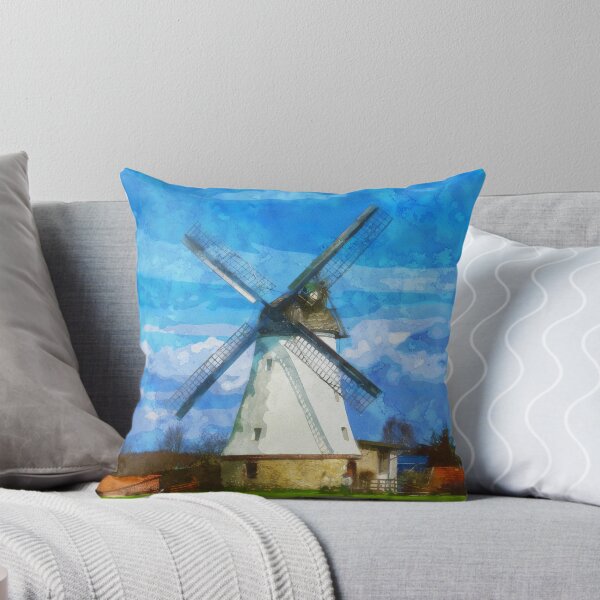 Item preview, Large Blue Sky with Windmill in Lower Saxony Germany - Watercolor designed and sold by d1mology.