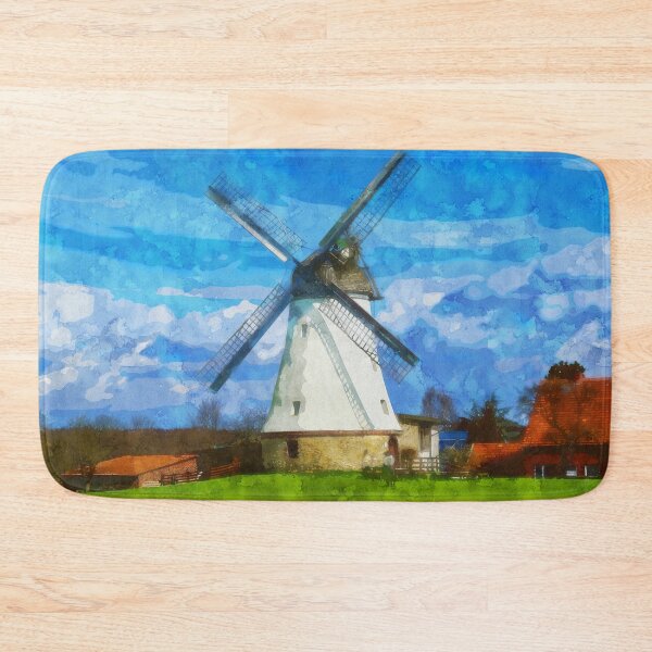 Item preview, Large Blue Sky with Windmill in Lower Saxony Germany - Watercolor designed and sold by d1mology.