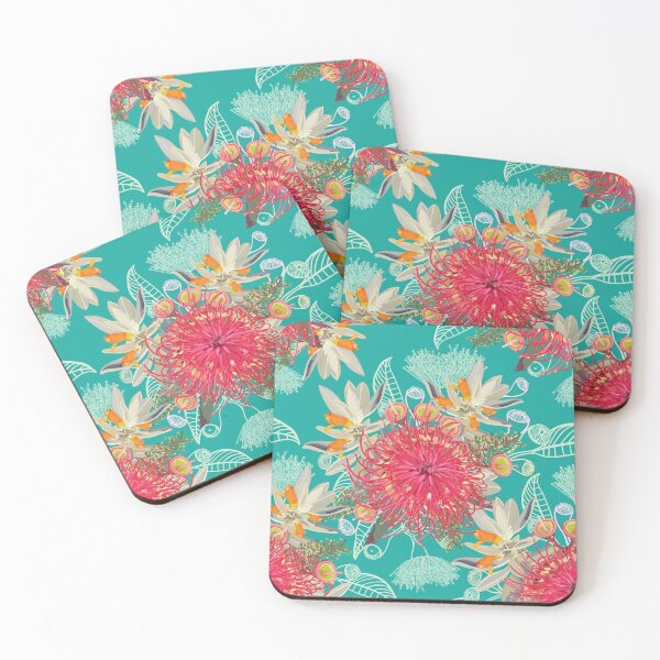 Item preview, Australian Wildflower Pattern - Summer Teal and Pink Colour Palette designed and sold by Sketchbook Designs.