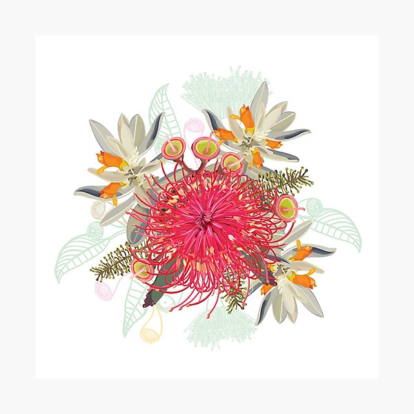 Item preview, Australian Wildflower Pattern - Summer Teal and Pink Colour Palette designed and sold by Sketchbook Designs.