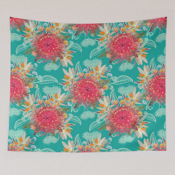 Item preview, Australian Wildflower Pattern - Summer Teal and Pink Colour Palette designed and sold by Sketchbook Designs.
