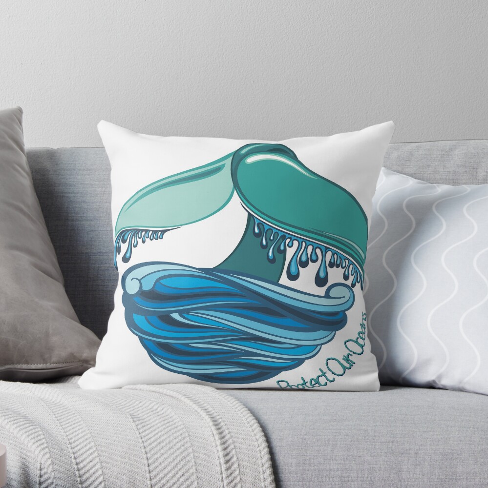 Protect Our Oceans Whale Tail Throw Pillow