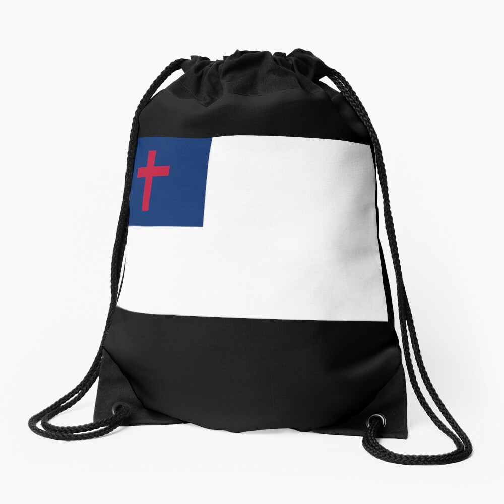 Christian Cross Flag Black Background Drawstring Bag