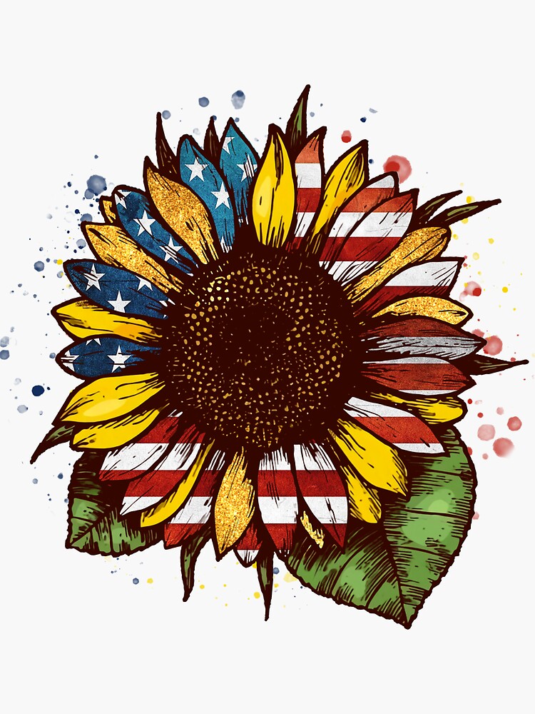 Download "Sunflower American Flag Patriotic 4th Of July" Sticker by ...